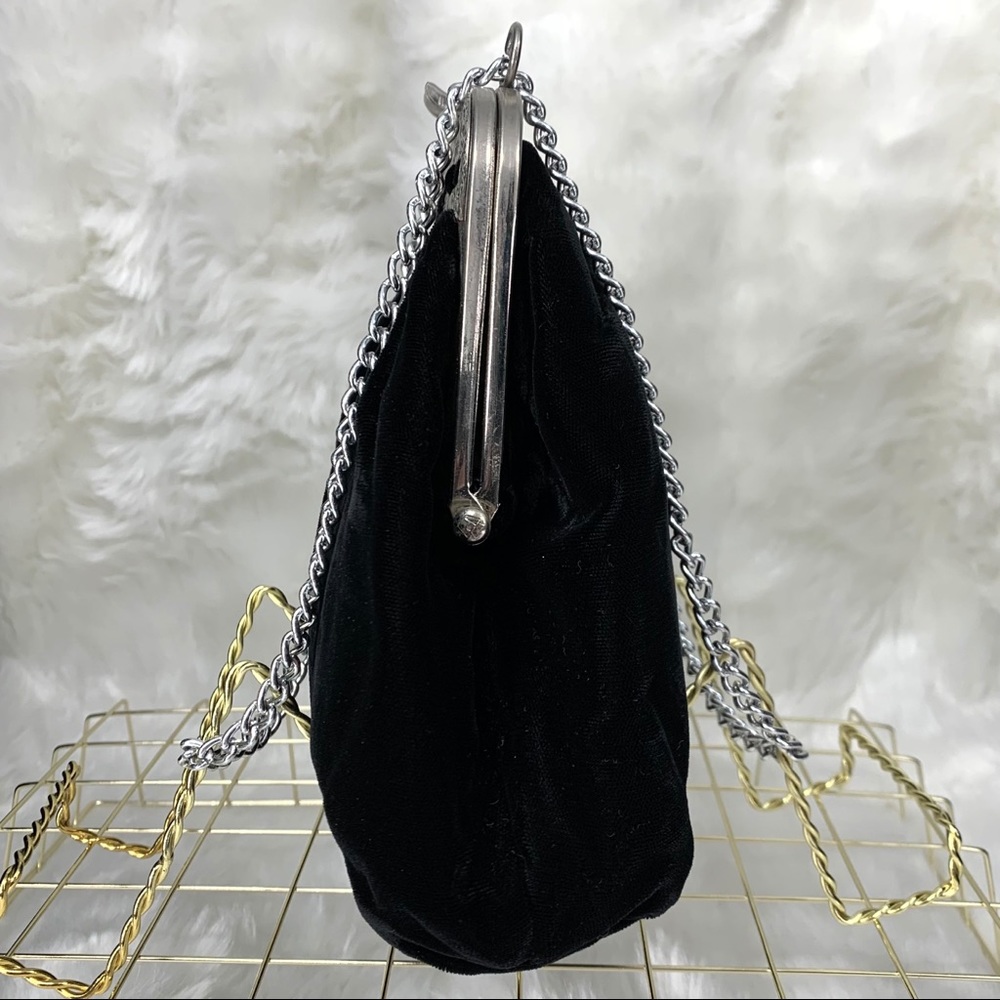 Vintage Black Velvet Evening Bag, Silvertone Metals - Picture 6 of 14